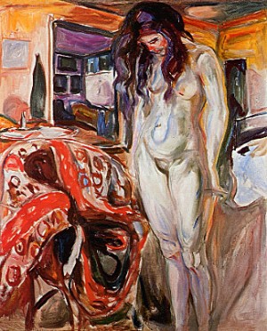 Oil Nude Painting - Nude by Wicker Chair by Edvard Munch