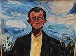 Oil sky Painting - Self Portrait Against Blue Sky by Edvard Munch