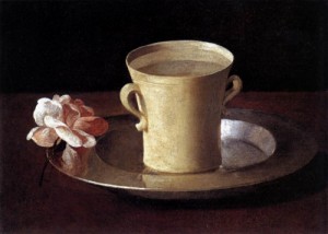 Oil water Painting - Cup of Water and a Rose on a Silver Plate    c. 1630 by Zurbaran Francisco de