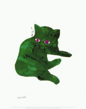 Oil abstract Painting - Green Cat, c.1956 by Warhol,Andy