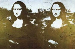 Oil abstract Painting - Two Golden Mona Lisas by Warhol,Andy