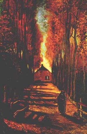 Oil still life Painting - Avenue of Poplars in Autumn,1884 by Vincent ，Van Gogh