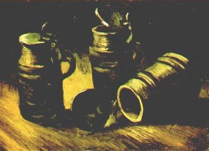 Oil still life Painting - Beer Tankards,1885 by Vincent ，Van Gogh