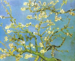 Oil Painting - Blossoming Almond Tree,1890 by Vincent ，Van Gogh