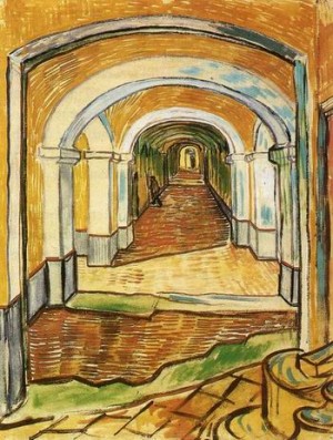 Oil still life Painting - Corridor in the Asylum,1889 by Vincent ，Van Gogh