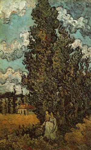 Oil still life Painting - Cypresses and Two Women, 1890 by Vincent ，Van Gogh