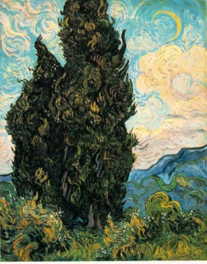Oil Painting - Cypresses by Vincent ，Van Gogh