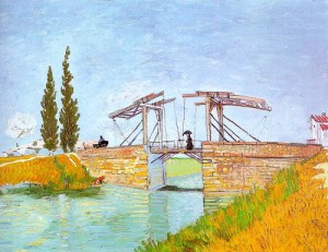 Oil still life Painting - Drawbridge with a Lady with a Parasol, 1888 by Vincent ，Van Gogh