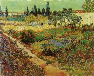 Oil flowering Painting - Flowering Garden with Path ,1888 by Vincent ，Van Gogh