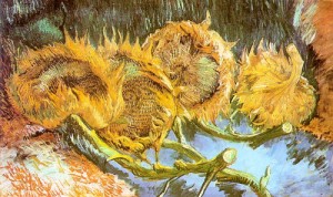 Oil still life Painting - Four Cut Sunflowers, 1887 by Vincent ，Van Gogh