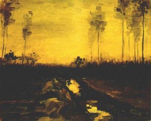 Oil still life Painting - Landscape at Dusk,1885 by Vincent ，Van Gogh