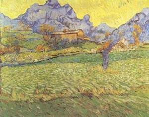 Oil still life Painting - Meadow in the Mountains,1889 by Vincent ，Van Gogh
