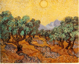 Oil still life Painting - Olive Trees with Yellow Sky and Sun    1889 by Vincent ，Van Gogh