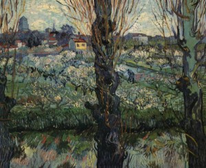 Oil still life Painting - Orchard in Bloom with Poplars    1889 by Vincent ，Van Gogh