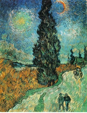 Oil Painting - Road with Cypress and Star by Vincent ，Van Gogh