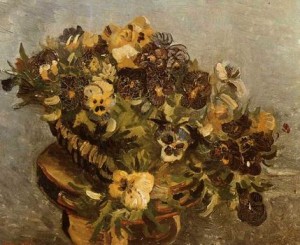 Oil still life Painting - Tambourine with Pansies,1886 by Vincent ，Van Gogh