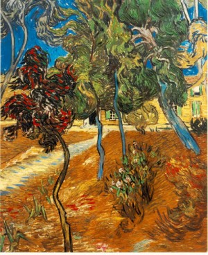 Oil Painting - Trees in the Asylum Garden    1889 by Vincent ，Van Gogh