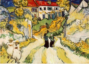 Oil street Painting - Village Street and Stairs with Figures   1890 by Vincent ，Van Gogh