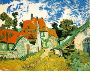 Oil Painting - Village Street in Auvers  1890 by Vincent ，Van Gogh