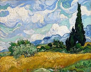 Oil Painting - Wheat Field with Cypresses 1889 by Vincent ，Van Gogh