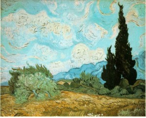 Oil Painting - Wheat Field with Cypresses  1889 by Vincent ，Van Gogh