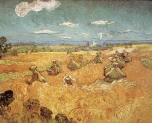 Oil still life Painting - Wheat Stacks with Reaper,1888 by Vincent ，Van Gogh