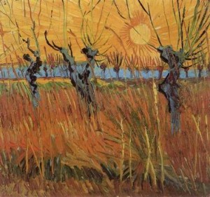 Oil Painting - Willows at Sunset,1888 by Vincent ，Van Gogh