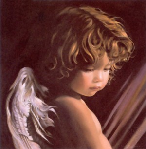 Oil angel Painting - Angel Looking Down by Nancy Noel