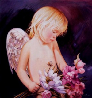 Oil angel Painting - Innocent Angel by Nancy Noel