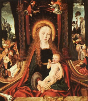 Oil aix en chapel altarpiece Painting - Madonna and Child, 1490-1500 by Aix en Chapel Altarpiece