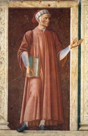 Oil Painting - Dante Allighieri  c. 1450 by Andrea del Castagno