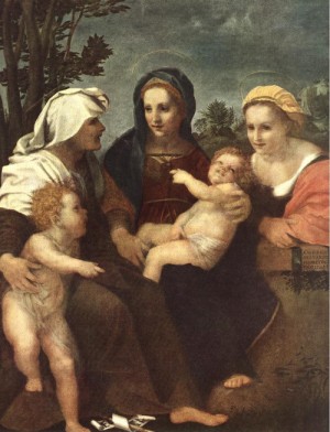 Oil madonna Painting - Madonna and Child with Sts Catherine, Elisabeth and John the Baptist  1519 by Andrea del Sarto