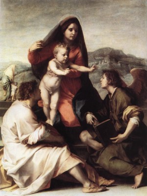Oil madonna Painting - Madonna della Scala  1522-23 by Andrea del Sarto