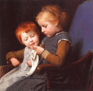 Oil Painting - The Little Knitters, 1892 by Anker, Albert