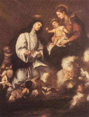 Oil Painting - St Rose of Lima before the Madonna by Antolinez, Jose