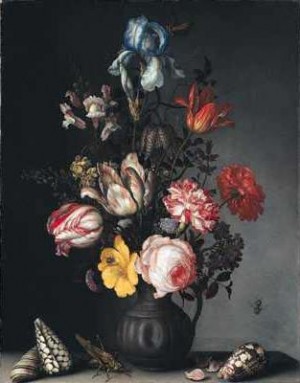 Oil ast, balthasar van der Painting - Flowers in a Vase with Shells and Insects    c.1619 by Ast, Balthasar van der