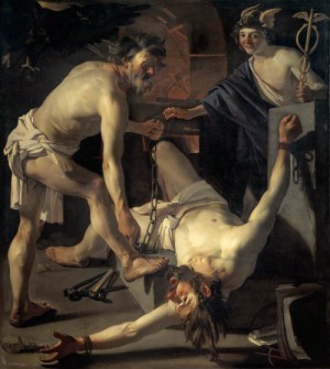 Oil baburen, dirck van Painting - Prometheus Being Chained by Vulcan  1623 by Baburen, Dirck van