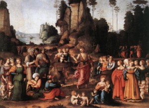 Oil bacchiacca Painting - The Preaching of Saint John the Baptist  c. 1520 by Bacchiacca