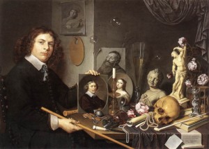Oil bailly, david Painting - Self-Portrait with Vanitas Symbols  1651 by Bailly, David