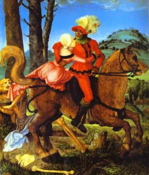 Oil Painting - The Knight, the Young Girl, and Death by Baldung Grien, Hans