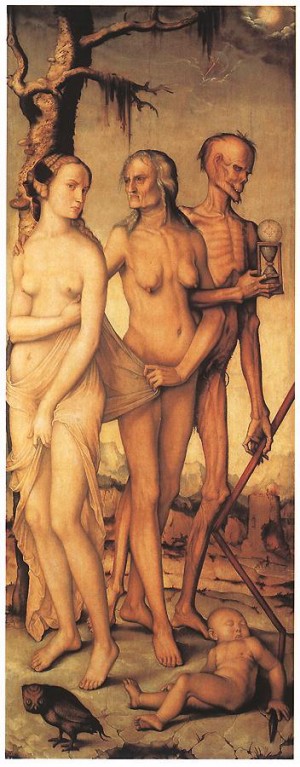 Oil baldung grien, hans Painting - Three Ages of Man and Three Graces  1539 by Baldung Grien, Hans
