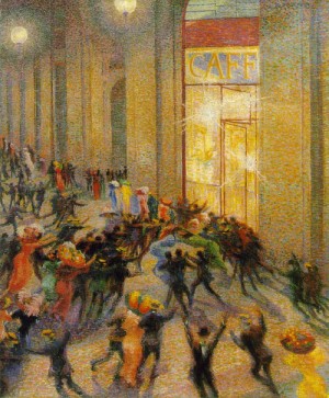 Oil Painting - Riot in the Galleria  1910 by Balla, Giacomo