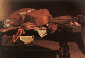 Oil baschenis, evaristo Painting - Musical Instruments by Baschenis, Evaristo