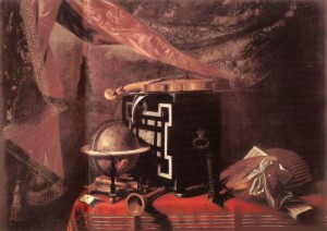 Oil baschenis, evaristo Painting - Still-life with Instruments  1667-77 by Baschenis, Evaristo