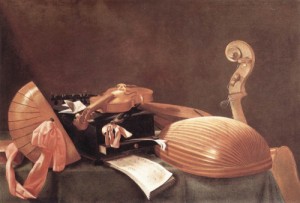Oil baschenis, evaristo Painting - Still-life with Musical Instruments c. 1650 by Baschenis, Evaristo