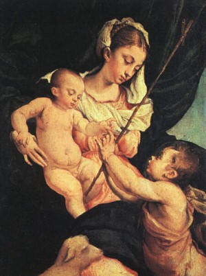 Oil madonna Painting - Madonna and Child with Saint John the Baptist   1570 by Bassano, Jacopo