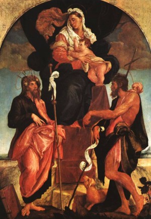 Oil madonna Painting - Madonna and Child with Saints 1545-50 by Bassano, Jacopo
