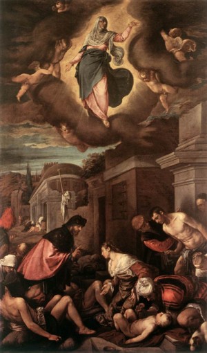 Oil madonna Painting - St Roche among the Plague Victims and the Madonna in Glory  c. 1575 by Bassano, Jacopo
