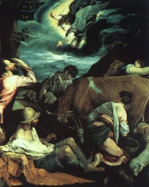 Oil annunciation Painting - The Annunciation to the Shepherds    1533 by Bassano, Jacopo