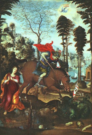 Oil Painting - St. George and the Dragon  about 1518 by Bazzi,Giovanni Antonio